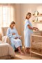 New Season Blue Muslin Fabric Buttoned Breastfeeding Compatible Design Short Sleeve 100% Cotton Maternity Maternity Dressing Gown Nightgown Set - 8