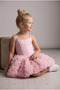 Pink Rose Motif Balloon Skirt Girl's Evening Dress - 3
