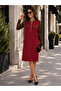 Timeless Elegance Women's Leopard Detailed Zippered Long Sleeve Crepe Dress