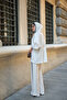 Women's Front Stripe Detailed Zippered Hooded Set White - 4