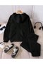 Girl's Black Hooded Heart Capy Bara Printed Embossed Sweatshirt-Sweatpants Top and Bottom Set - 2