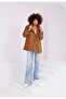 Women's Oversize Short Cashmere Coat with Buttons, Stand Collar and Pockets - 3