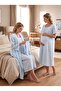 New Season Blue Muslin Fabric Buttoned Breastfeeding Compatible Design Short Sleeve 100% Cotton Maternity Maternity Dressing Gown Nightgown Set - 2