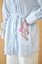 Women's Floral Beaded Embroidered Striped Shirt Blue - 5