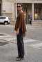 Women's Asymmetrical Transparent Knitwear Cape Poncho Caramel 26S3044 - 3