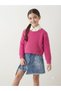 Girl's Crew Neck Knitwear Sweater White Shirt Pocket Denim Skirt Triple Set - 2