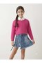 Girl's Crew Neck Knitwear Sweater White Shirt Pocket Denim Skirt Triple Set