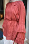 Women's Layered Sleeves, Ruffle Detail on the Front, Tie Waist Tunic, Tile Pattern - 5