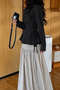 Women's Black Slim-Fit Long-Sleeved Shirt with Lace-Up Sides and Flounces at the Waist - 4