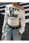 Women's Leave Me Alone Printed Boat Neck Slim Waist Long Sleeve T-Shirt