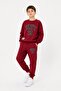 Claret Red Boys' Crew Neck Printed 2-Piece Tracksuit Set 24696 - 2