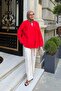 Women's Side Tie Detailed Double Pocket Jacket Red - 3