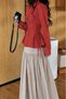 Women's Red Side Lace-Up Slim-Fit Flounce Long Sleeve Slim Shirt - 3
