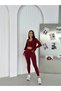 Women's Burgundy Finger-Looped 3-Piece Sports Set Elt0772 - 3