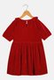 Toddlers Girl Velvet Short Sleeve Dress, Dark Red - 3