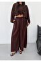Women's Brown Wide Leg Pants with Elastic Waist Frv0227 - 3