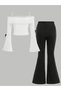 Girl's Bow Detailed Madonna Collar Blouse and Bottom 2-Piece Set - 3