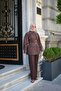 Women's Grass Green Detail High Collar Suit Brown
