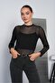 Women's Black Crew Neck Transparent Tulle Blouse Pc7002 - 2