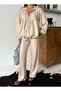 Women's Modal Fabric Parachute Detailed Drawstring Double Top and Bottom Set - 7