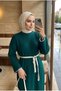 Women's Belted Ribbed Long Knitwear Dress Contrast Ribbed Hijab Dress 135 cm - 4