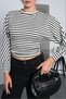 Women's Black Oysho Fabric Striped Bat Sleeve Ribbed Blouse Pc7001