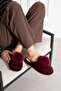 Women's Burgundy Pompom Detailed Winter, Comfortable Home Slippers