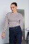 Women's Burgundy Oysho Fabric Striped Bat Sleeve Ribbed Blouse Pc7001 - 2