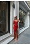 Women's Red Corset Look Slit Sequined Asymmetrical Midi Dress Yel221586 - 6