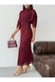 Women's Burgundy Bat Sleeve Glittery Midi Dress Elt7277 - 3