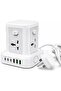 وصلة كهربائية مكعبة الشكل مع 3 منافذ USB (5V/3.1A) و3 مخارج طاقة مزودة بحماية من التيار المفاجئ.