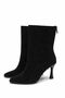 Gny Women's Black Suede Pointed Toe Stone Embellished Thin Heeled Back Zipper Boots - 3