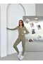 Women's Khaki Finger-Looped 3-Piece Sports Set Elt0772 - 3