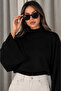 Women's Black Spanish Batwing Sleeve Knitwear Sweater Long Sleeve High Neck Rib Knit Cuffed Solid Color