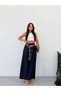 Women's Navy Blue Wide Leg Pants with Elastic Waist Frv0227 - 6