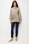 Women's Stand Collar Patterned Short Wool Coat Dark Beige - 2