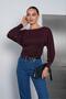 Women's Plum Boat Neck Waist-Slit Blouse Pc7003 - 2