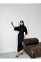 Women's Black Bat Sleeve Glittery Midi Dress Elt7277 - 3