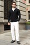 Black Double Zipper Slim Fit Striped Men's Knitwear Cardigan E7522 - 4