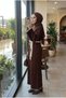 Women's Belted Ribbed Long Knitwear Dress Contrast Ribbed Hijab Dress 135 cm - 3