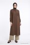 Trendy Mesh Detailed Slit Detailed Hidden Button Linen Fabric Full Fit Long Tunic