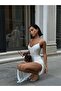 Women's White Corset Look Slit Sequined Asymmetrical Midi Dress Yel221586 - 5