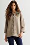 Women's Stand Collar Embroidered Shoulder Short Wool Coat Dark Beige - 4