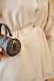 Women's Elastic Waist Button Detail Kimono Cream - 5