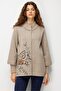 Women's Stand Collar Patterned Short Wool Coat Dark Beige