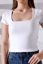 Women's Square Neck Short Sleeve Lycra Crop Body 21804 - 2