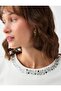 Off-White Stone Detailed Round Neck Short Sleeve Blouse - 4