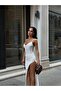 Women's White Corset Look Slit Sequined Asymmetrical Midi Dress Yel221586 - 2