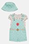 Toddlers Girl 3 Pieces Allover Print Top And Rompers With Bucket Hat Set, Multicolor - 4