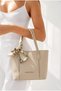 Women's Hand and Shoulder Bag with Scarf Accessory Tote Beige Daily Stylish Stone Bag with Sleeves - 4